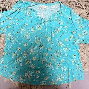 St. John's Bay Aqua Floral Blouse